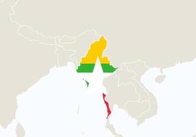 Asia with highlighted Myanmar map. vector