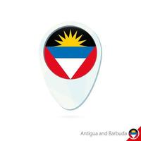 icono de pin de mapa de ubicación de bandera de antigua y barbuda sobre fondo blanco. vector