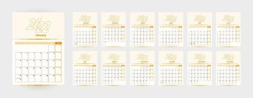 Modern vector vertical calendar for the year 2022, planner in English.