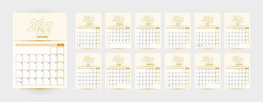 Modern vector vertical calendar for the year 2022, planner in English.