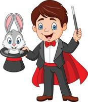 Magician pulling out a rabbit from his top hat vector