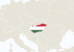 europa con mapa de hungría resaltado. vector