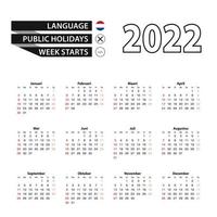 2022 calendar in Dutch language, week starts from Sunday. vector