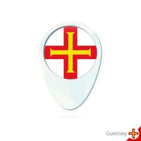 icono de pin de mapa de ubicación de bandera de Guernsey sobre fondo blanco. vector