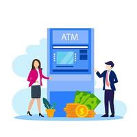 Vector illustration of modern business concept style. The character of the person makes money withdrawals at ATMs, Cash withdrawal from ATMs. Flat vector template Style Suitable for Web Landing Page.