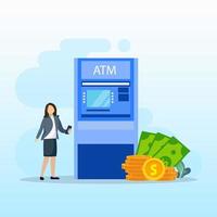 Vector illustration of modern business concept style. The character of the person makes money withdrawals at ATMs, Cash withdrawal from ATMs. Flat vector template Style Suitable for Web Landing Page.