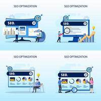 SEO optimization concept, website development, entrepreneur, business web, data analyst, illustration with icons and character. Flat vector template style Suitable for Web Landing Pages.