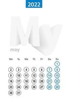 Calendar for May 2022, blue circle design. English language, week starts on Monday. vector