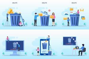 Delete concept. deleting data and move unnecessary files to the trash bin. illustration vector