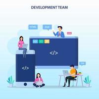 Development team at work concept. Flat vector illustration