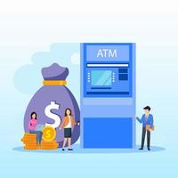 Vector illustration of modern business concept style. The character of the person makes money withdrawals at ATMs, Cash withdrawal from ATMs. Flat vector template Style Suitable for Web Landing Page.