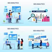 SEO Analytics Team, Search engine ranking, Seo success, Seo optimization, illustration with icons and character. Flat vector template style Suitable for Web Landing Pages.