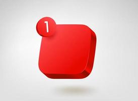 Red button template with notification. 3d vector mobile application icon