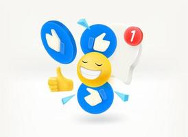 Using social media network communication with emoji and icons. 3d vector illustration