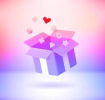 Surprize box with holographic effect. 3d vector illustration