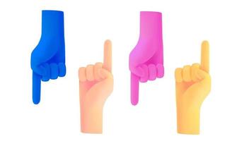 Cartoon hands with pointing up and down. 3d vector elements isolated on white