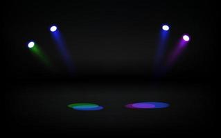 Illuminated dark stage with colorful projectors vector