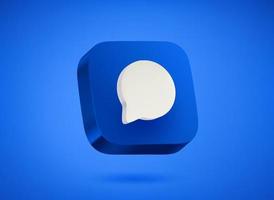 Blue chat app icon on blue background. 3d vector illustration