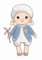 Sheep in cardigan with toy cute vector illustration