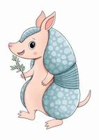 Armadillo with green flower cute vector illustration