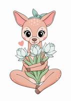 Girl deer with white flowers cute vector illustration