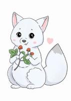 Baby arctic fox with pretty cloudberry vector illustration