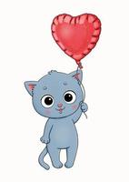 Cute little kitten with big red balloon vector