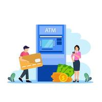 Vector illustration of modern business concept style. The character of the person makes money withdrawals at ATMs, Cash withdrawal from ATMs. Flat vector template Style Suitable for Web Landing Page.