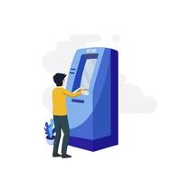 A vector illustration of a modern Atm machine and cash money. ATM Cash machine. Bank cash machine icon. Flat isometric template Style Suitable for Web Landing Page.