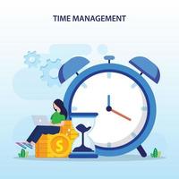 Time management concept, Flat vector template Style Suitable for Web Landing Page, Background.