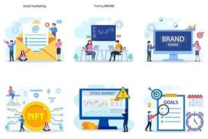 Set bundle Business concept. email marketing, trading online, brand name, NFT, stock market, goal. vector