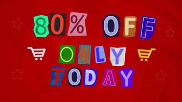 Animation 80 Percent Off only today ransom note paper cut suitable for Sale, discount Off, Offer, business promotion , advertisement video
