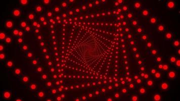 túnel de neón de puntos de espiral de animación moviéndose en la distancia, movimiento de bucle brillante rojo de fondo abstracto