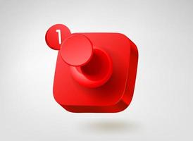 Red pin on button. 3d vector mobile application icon