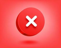 Red button with white cross. 3d vector buttons