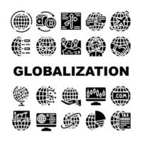 conjunto de iconos de negocios en todo el mundo de globalización vector