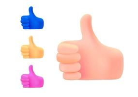 Cartoon hands thumbs up set. 3d vector clipart isolated on white