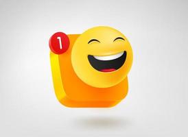 Smiling emoji button. 3d vector mobile application icon