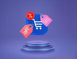 Shopping concept with neon podium. Vector 3d illustration