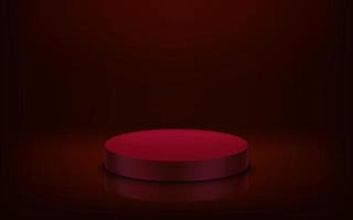 Dusk red studio with round platform. 3d vector illustration