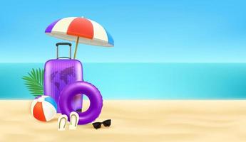 Summer illustration with vacation elements. Horizontal banner with copy space vector