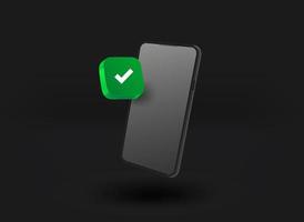 Black smartphone with checkmark icon. 3d vector illustration