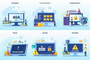 configurar la seguridad informática del paquete. error 404, gestión de archivos, seguridad cibernética, fraude, hackeado, malware vector