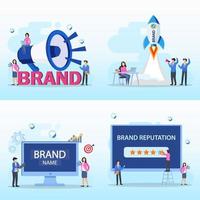 Business brand vector concept. Building brand marketing strategy. Brand name, brand reputation. Flat vector template Style Suitable for Web Landing Page.