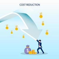 Cost reduction illustration concept with tiny people. Sales decline, crisis financial. vector
