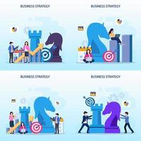 Set bundle Business strategy concept, People are planning, team metaphor, Target achievement, Strategic and tactics chess pieces. Flat vector template style Suitable for Web Landing Pages.