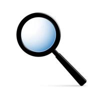 Magnifier, magnifying glass for viewing very small objects. For people with poor eyesight. With black plastic frame. Isolated on white background. Vector illustration.