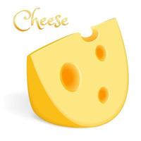 A piece of cheese is yellow, with large holes. A realistic image for banners. To advertise cheese and dairy products. Vector image.