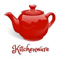 Kettle, teapot for tea, red, ceramic. A realistic image. Kitchenware. Isolated on white background Vector images