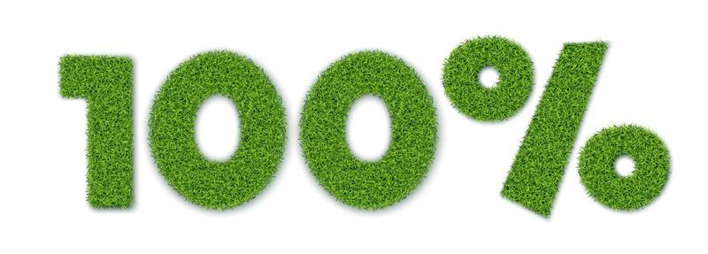 100 percent shapes with garden grass texture. Seasonal sale. Banner for advertising. 3D realistic style. isolated on a white background. Vector.